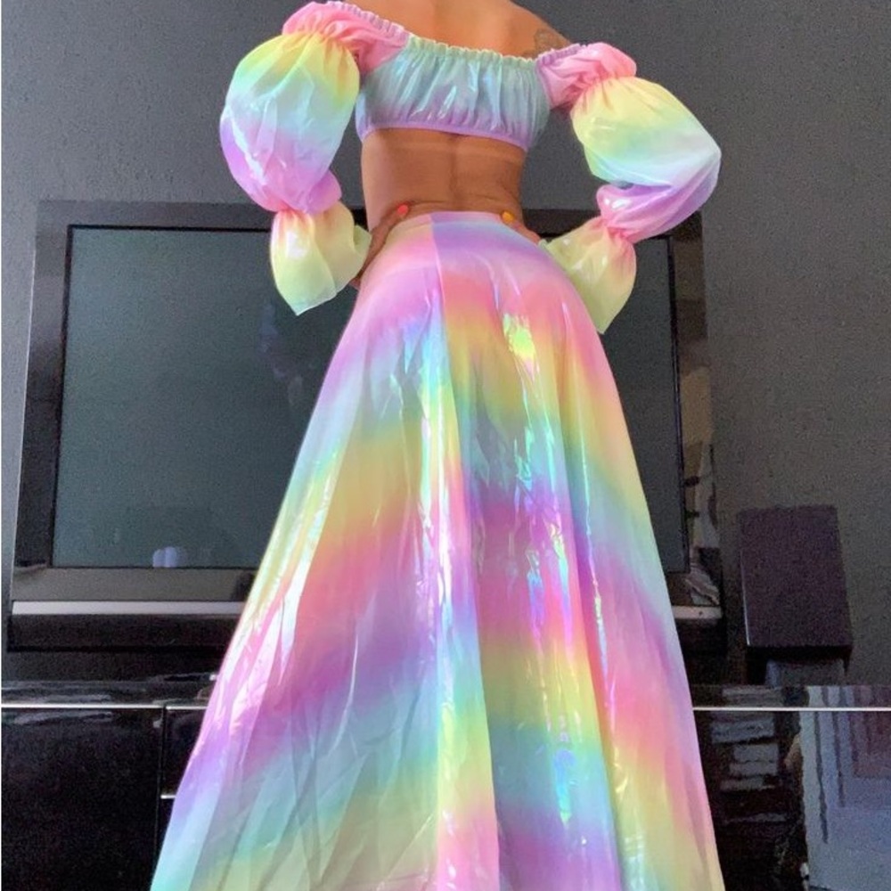 Sheer Iridescent Rainbow sugar thrillz Maxi Skirt and top